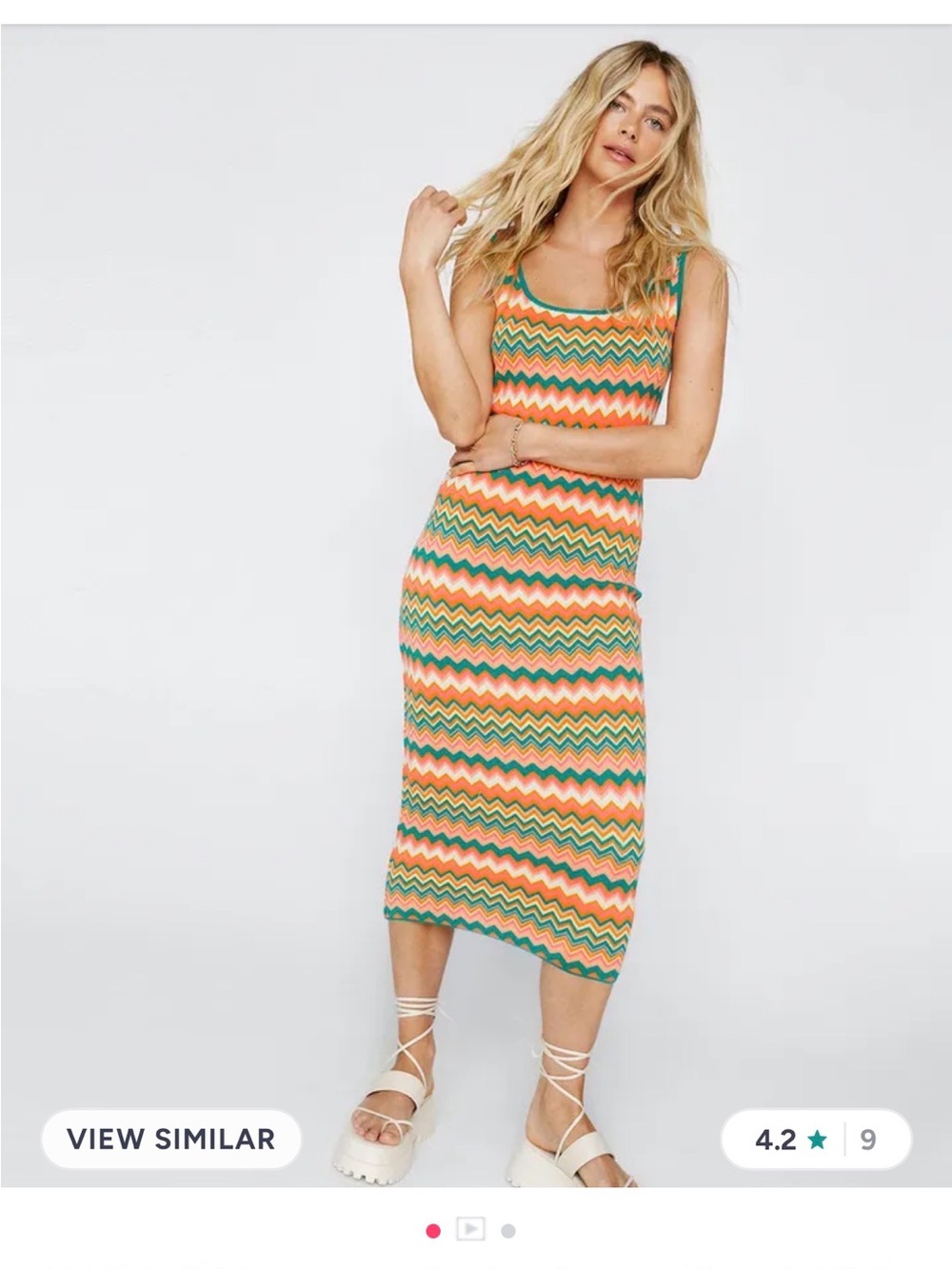 Nasty Gal Sleeveless Zigzag Maxi Dress in Teal, Pink, Orange & Yellow